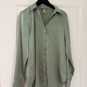 H&M Light Green Satin Blouse